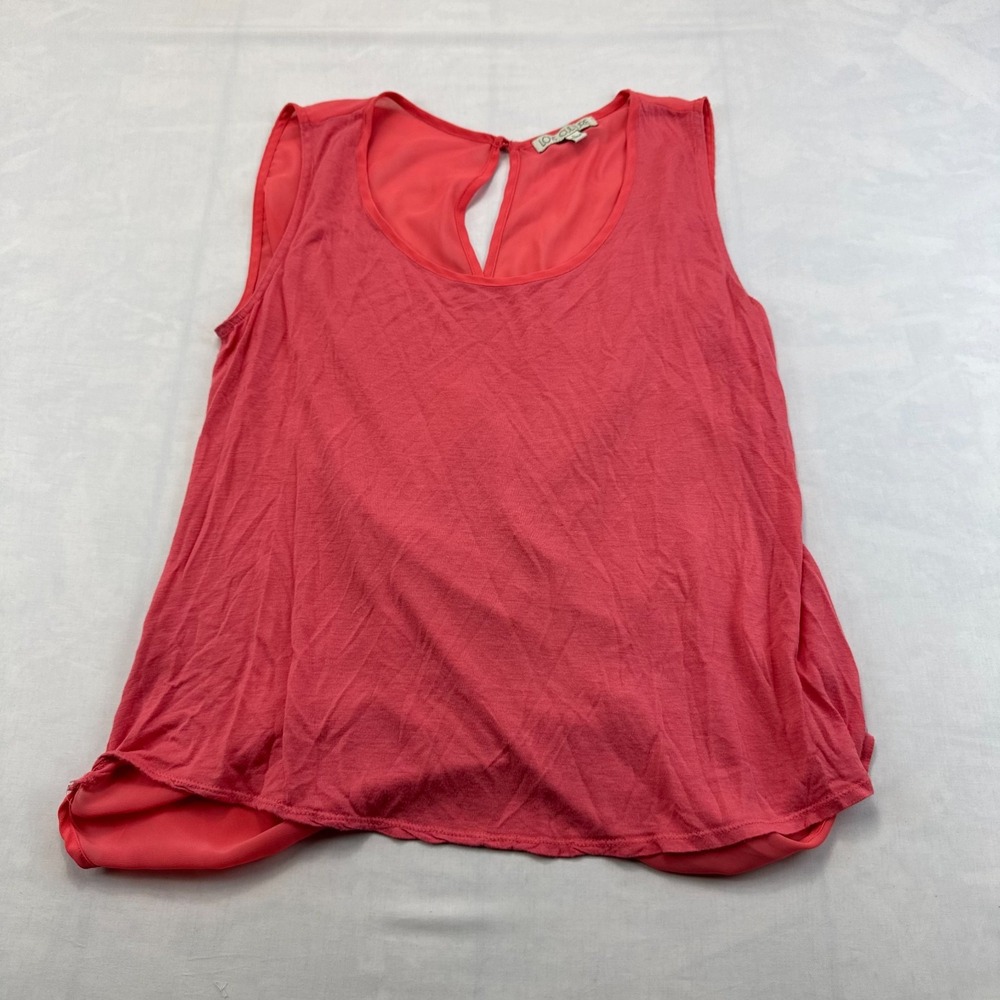 Love Culture Tank Top Womens Large Coral Pink Lightweight Scoop Neck Curved Hem